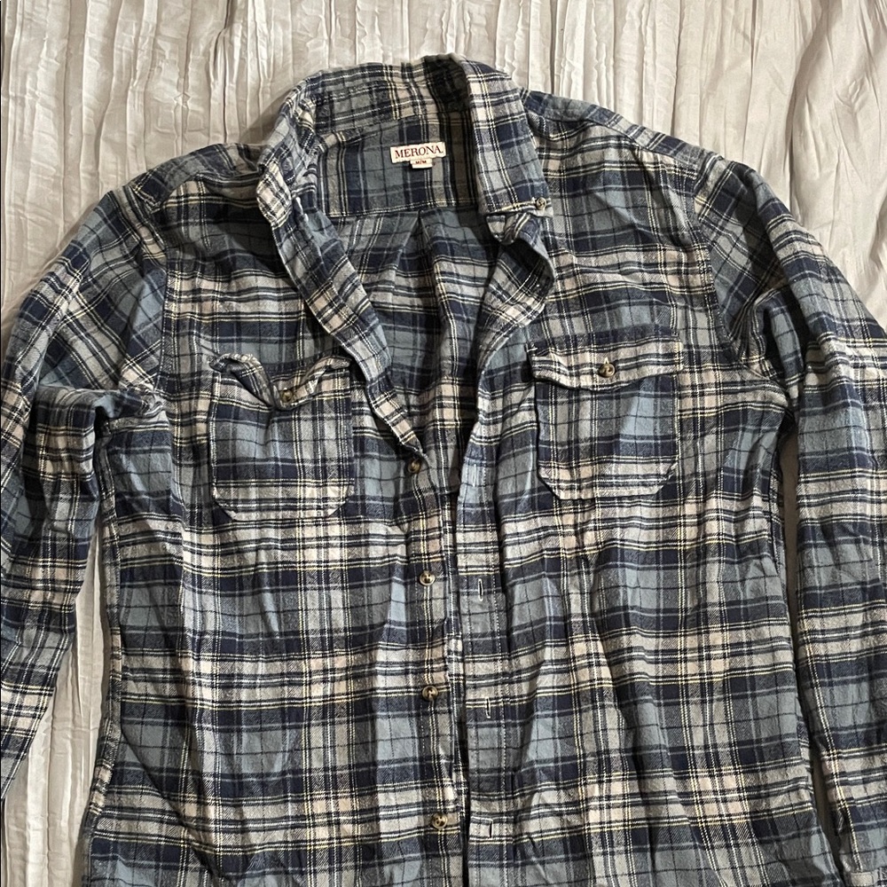Merona Navy and White Plaid Casual Shirt